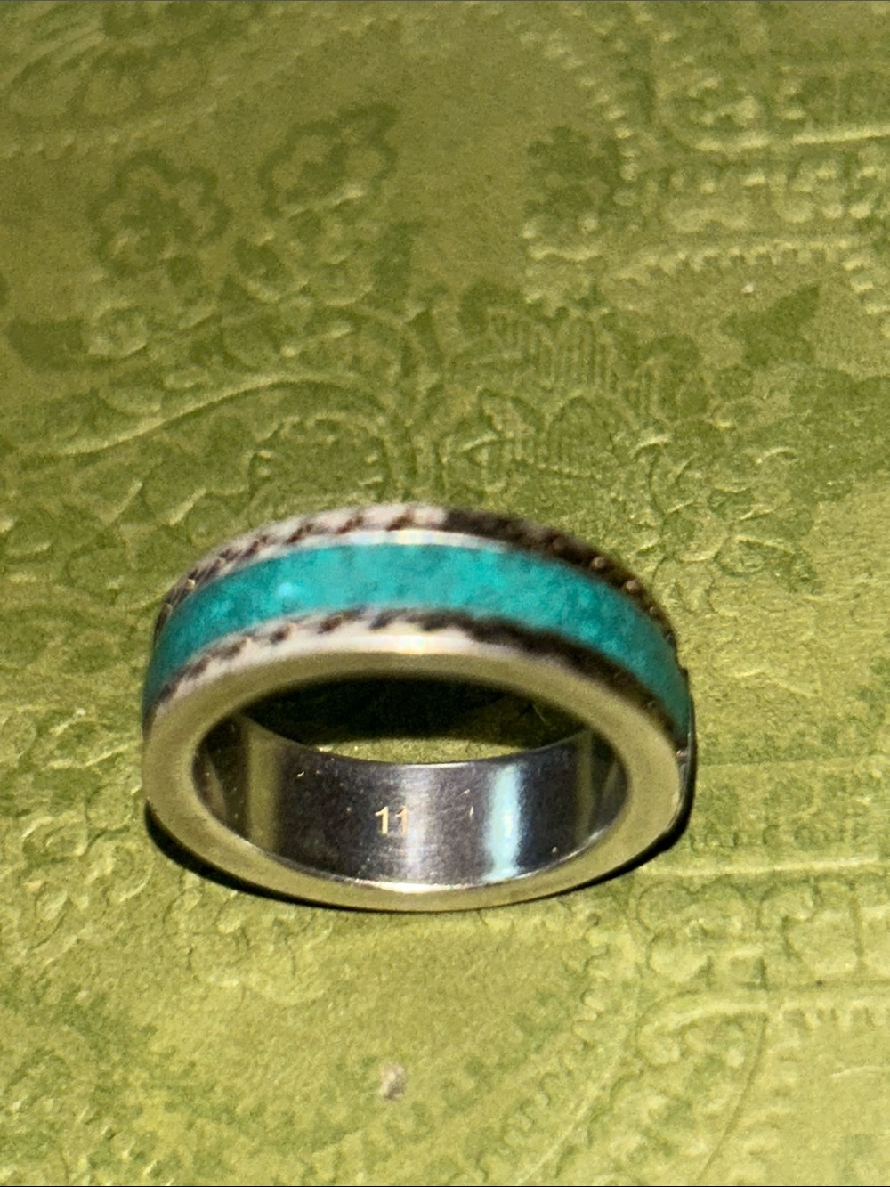 Gucci GG Sterling Silver Enamel Ring AG 925 Green Turquoise 645573 - Picture 13 of 16